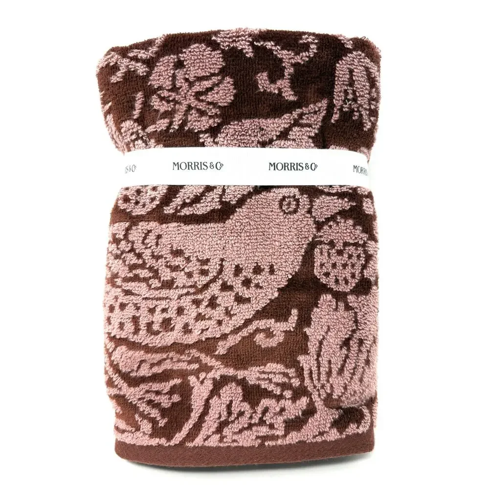 William Morris Co Hand Towels Strawberry Thief Pink Rust Velour NWT Set Of 2